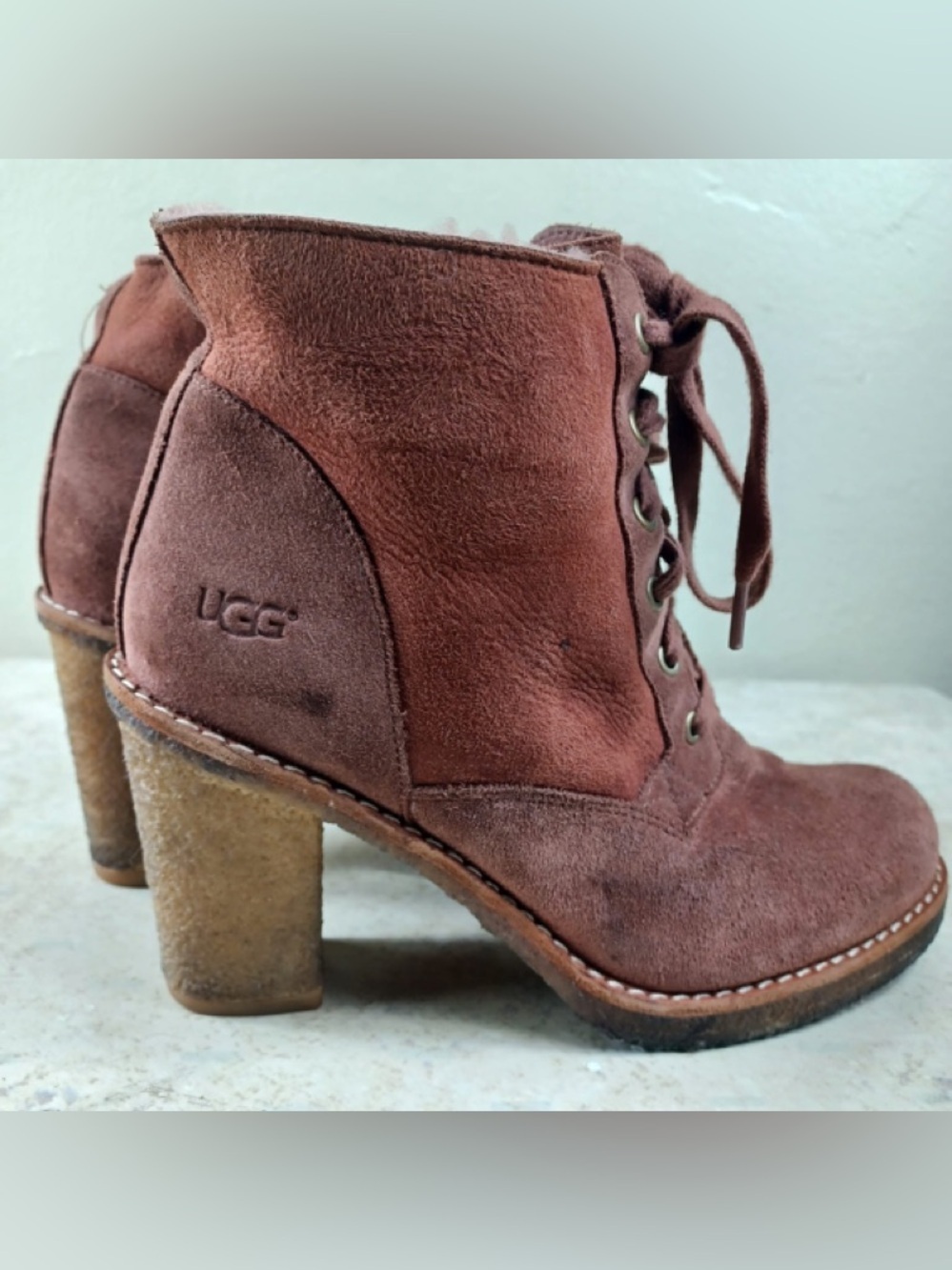 UGG Women's Lace-Up Suede Ankle Boots in Rose Brown - Picture 5 of 9